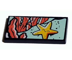 Tile 2 x 4 with Yellow Starfish and Coral Seaweed Pattern (Sticker) - Set 41380