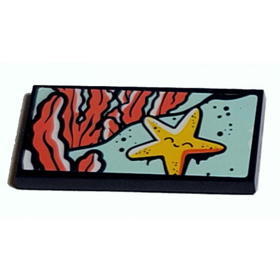 Tile 2 x 4 with Yellow Starfish and Coral Seaweed Pattern (Sticker) - Set 41380