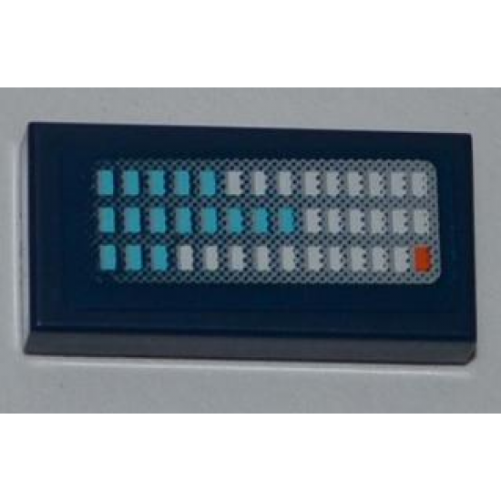 Tile 1 x 2 with Blue, White and Orange Buttons Pattern (Sticker) - Set 6868