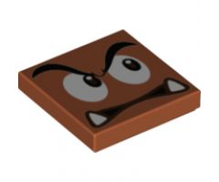 Tile 2 x 2 with Black Eyebrows, Dark Brown and White Eyes Looking Left, Neutral Mouth with Bottom Fangs Pattern (Super Mario Goomba Face)