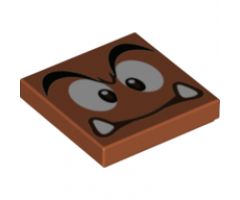 Tile 2 x 2 with Black Eyebrows, Dark Brown and White Eyes Looking Straight, Neutral Mouth with Bottom Fangs Pattern (Super Mario Goomba Face)