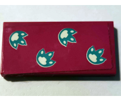 Tile 2 x 4 with Medium Azure Paw Prints on Magenta Background Pattern (Sticker) - Set 41173