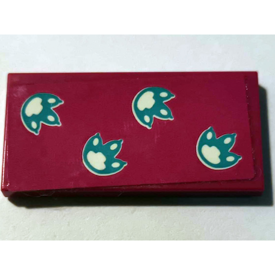 Tile 2 x 4 with Medium Azure Paw Prints on Magenta Background Pattern (Sticker) - Set 41173