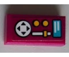 Tile 1 x 2 with Medium Azure Display, Yellow Buttons and Slider, and White Directional Pad Game Controller Pattern (Sticker) - Set 41352