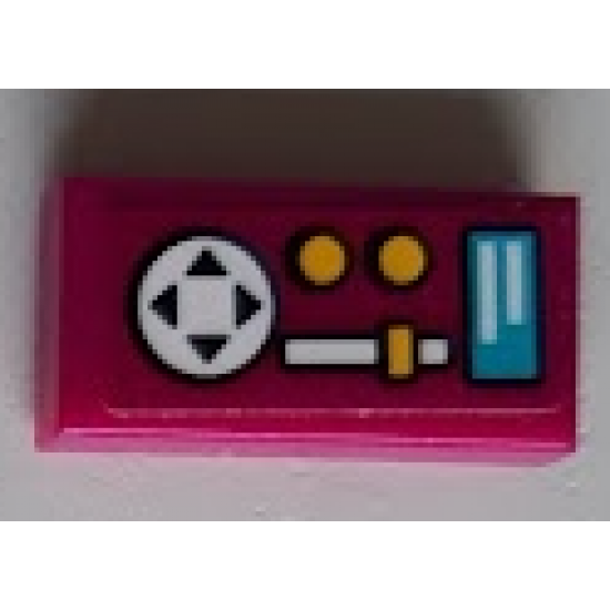Tile 1 x 2 with Medium Azure Display, Yellow Buttons and Slider, and White Directional Pad Game Controller Pattern (Sticker) - Set 41352
