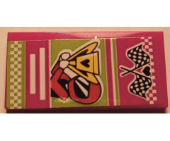 Tile 2 x 4 with Heart, Checkered Flags, Racer with Trophy, Lime Stripes Pattern (Sticker) - Set 41352