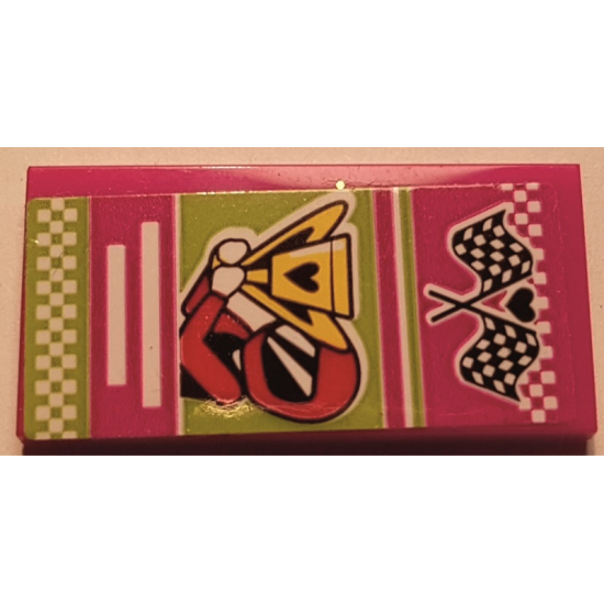 Tile 2 x 4 with Heart, Checkered Flags, Racer with Trophy, Lime Stripes Pattern (Sticker) - Set 41352