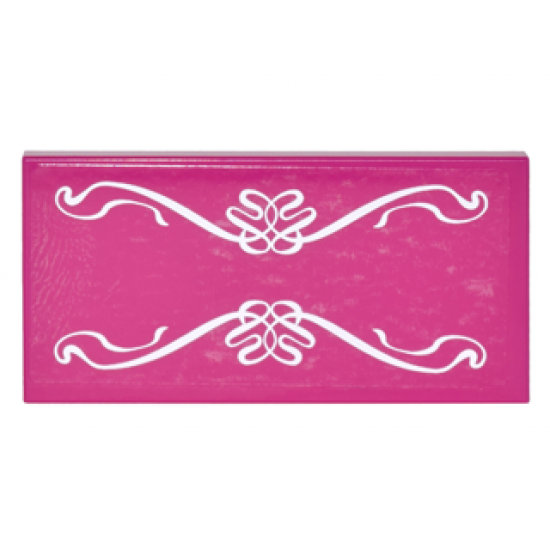 Tile 2 x 4 with White Elves Scrollwork on Transparent Background Pattern (Sticker) - Set 41178