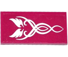 Tile 2 x 4 with 2 White Wings and Swirls Pattern (Sticker) - Set 41078