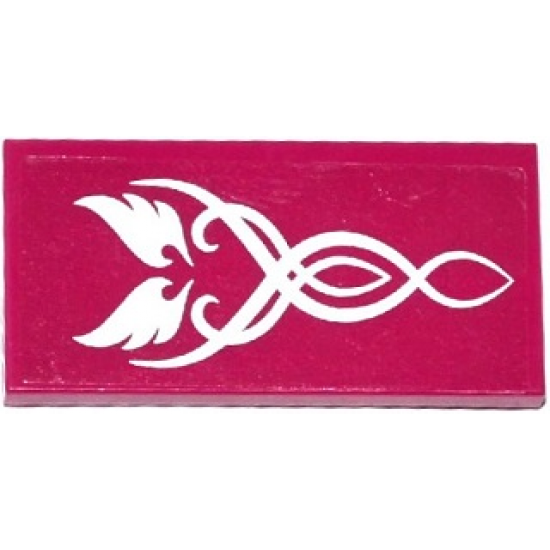 Tile 2 x 4 with 2 White Wings and Swirls Pattern (Sticker) - Set 41078