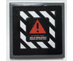 Tile 2 x 2 with Red Warning Triangle on Black and White Danger Stripes Pattern (Sticker) - Set 70917