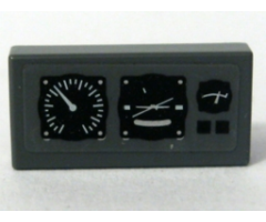 Tile 1 x 2 with Three Black and White Gauges Pattern (Sticker) - Set 7683