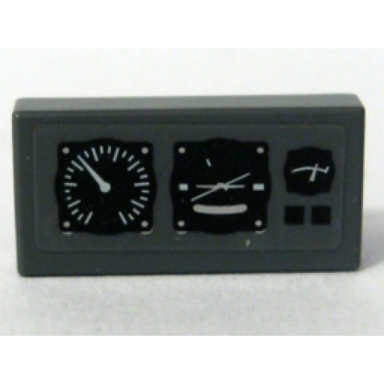 Tile 1 x 2 with Three Black and White Gauges Pattern (Sticker) - Set 7683
