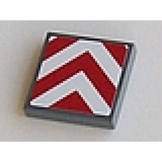 Tile 2 x 2 with Red and White Chevron Stripes Pattern (Sticker) - Sets 7632 / 7633 / 60098