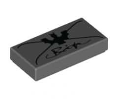 Tile 1 x 2 with Black Bat and Script 'Rip' Pattern