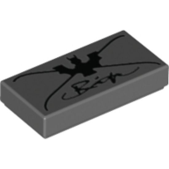 Tile 1 x 2 with Black Bat and Script 'Rip' Pattern