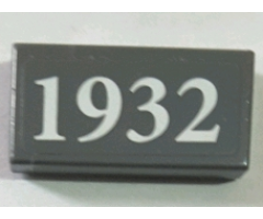 Tile 1 x 2 with White '1932' on Dark Bluish Gray Background Pattern (Sticker) - Set 60097