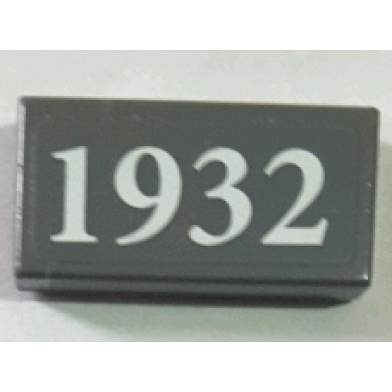 Tile 1 x 2 with White '1932' on Dark Bluish Gray Background Pattern (Sticker) - Set 60097