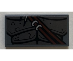 Tile 2 x 4 with Pearl Dark Gray Armor and Metallic Silver Spikes on Reddish Brown Sash Lower Pattern (Sticker) - Set 76075