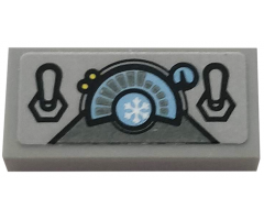 Tile 1 x 2 with Medium Blue Control Panel and White Snowflake Pattern (Sticker) - Set 76118