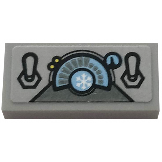 Tile 1 x 2 with Medium Blue Control Panel and White Snowflake Pattern (Sticker) - Set 76118