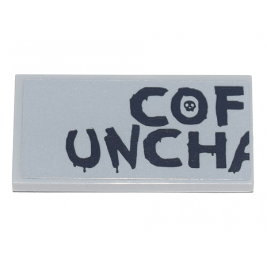 Tile 2 x 4 with Messy 'COF' 'UNCH' and Half of 'A' (Coffee Unchained Sign) Pattern (Sticker) - Set 70840