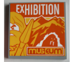 Tile 6 x 6 with Bottom Tubes with Caveman, 'EXHIBITION' and 'museum' Pattern (Sticker) - Set 60200