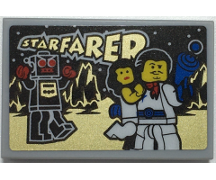Tile 2 x 3 with Gold 'STARFARER', Robot and Minifigures with Ray Gun Pattern (Sticker) - Set 70657