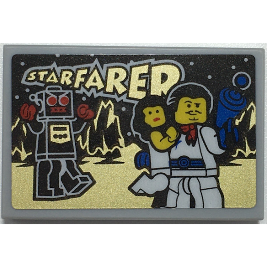 Tile 2 x 3 with Gold 'STARFARER', Robot and Minifigures with Ray Gun Pattern (Sticker) - Set 70657