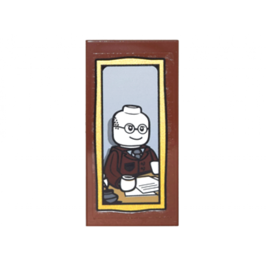 Tile 2 x 4 with Portrait of Bald Man with Glasses at Desk Pattern (Sticker) - Set 10217