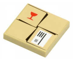 Tile 2 x 2 with Parcel Tan with Red Fragile Goblet Pattern (Sticker) - Set 7734