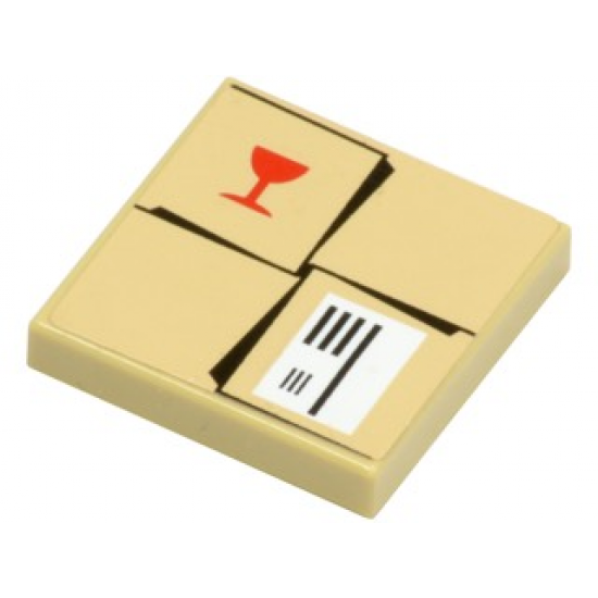 Tile 2 x 2 with Parcel Tan with Red Fragile Goblet Pattern (Sticker) - Set 7734