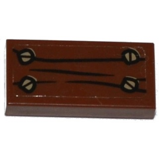 Tile 1 x 2 with Wood Grain and 4 Dark Tan Screws Pattern (Sticker) - Set 79008