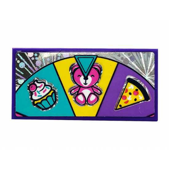 Tile 2 x 4 with Wheel of Fortune with Pizza, Bear and Cupcake Pattern (Sticker) - Set 41375