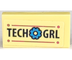 Tile 1 x 2 with 'TECH GRL' and Dark Azure Cog Pattern (Sticker) - Set 41333