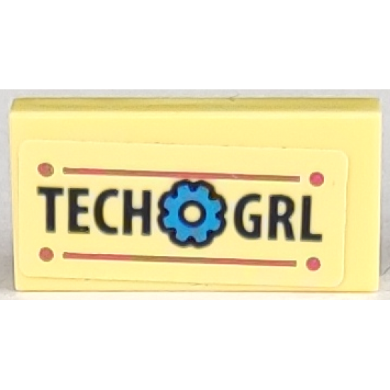 Tile 1 x 2 with 'TECH GRL' and Dark Azure Cog Pattern (Sticker) - Set 41333