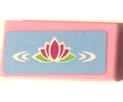 Tile 1 x 2 with Magenta Water Lily on Bright Light Blue Background Pattern (Sticker) - Set 41058