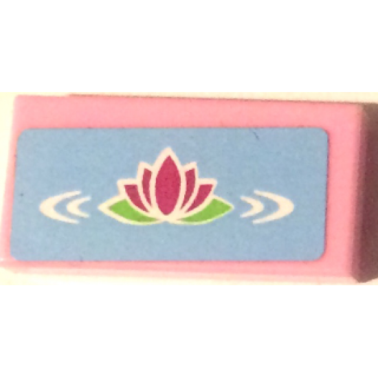 Tile 1 x 2 with Magenta Water Lily on Bright Light Blue Background Pattern (Sticker) - Set 41058