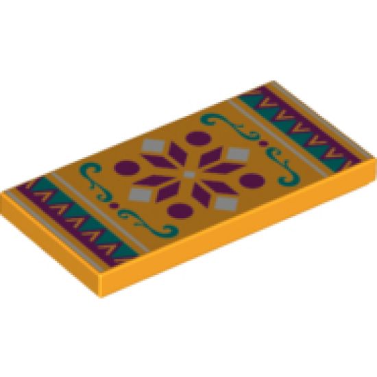 Tile 2 x 4 with Magenta and White Geometric, Dark Turquoise Filigree, Dark Turquoise and Magenta Triangles Border Pattern