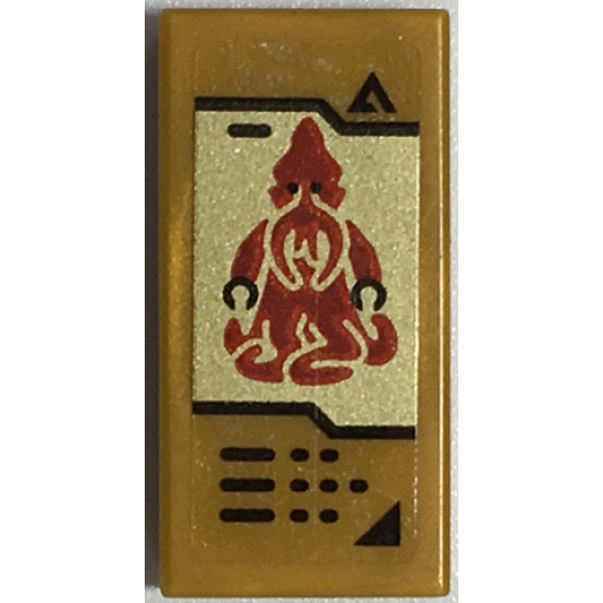 Tile 1 x 2 with Buttons and Red Atlantis Squid Warrior on Gold Background Pattern (Sticker) - Set 70657