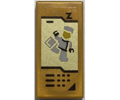 Tile 1 x 2 with Buttons with White Ninja Minifigure on Gold Background Pattern (Sticker) - Set 70657