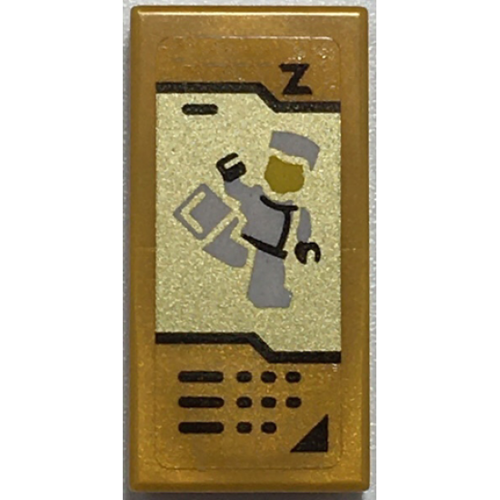 Tile 1 x 2 with Buttons with White Ninja Minifigure on Gold Background Pattern (Sticker) - Set 70657