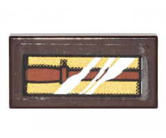 Tile 1 x 2 with Box with Reddish Brown Wand on Gold Background with Reflection Pattern (Sticker) - Set 10217