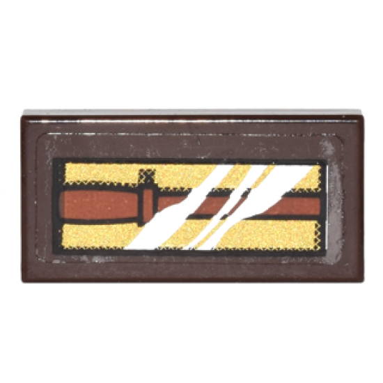 Tile 1 x 2 with Box with Reddish Brown Wand on Gold Background with Reflection Pattern (Sticker) - Set 10217