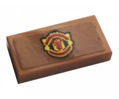 Tile 1 x 2 with Manchester United Logo on Medium Nougat Background Pattern (Sticker) - Set 10272