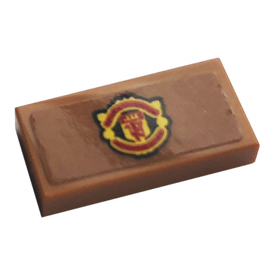 Tile 1 x 2 with Manchester United Logo on Medium Nougat Background Pattern (Sticker) - Set 10272