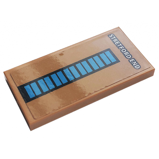 Tile 2 x 4 with White 'STRETFORD END' and Blue Rectangles Pattern (Sticker) - Set 10272