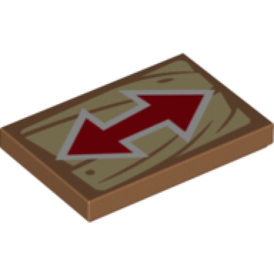 Tile 2 x 3 with Red Double Ended Arrow on Wood Grain Background Pattern