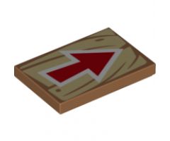 Tile 2 x 3 with Red Arrow on Wood Grain Background Pattern