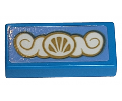 Tile 1 x 2 with Gold and White Scrollwork with Shell Pattern (Sticker) - Set 41153